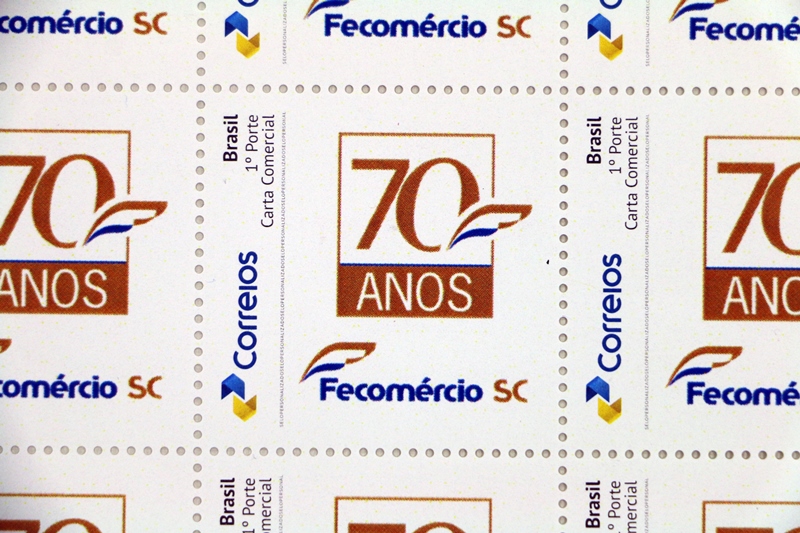 Empossada presidência e nova diretoria da Fecomércio SC Selo postal impresso - Empossada presidência e nova diretoria da Fecomércio SC